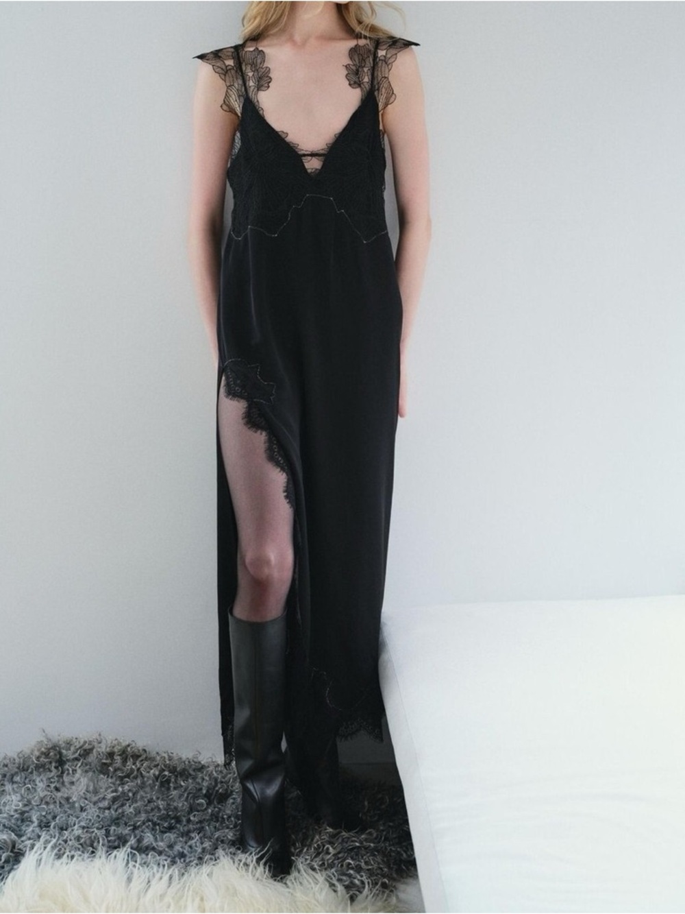 NWOT ZARA AW24 ZW COLLECTION LACE TRIM BRIEF DRESS 8369/515 BLACK LINGERIE DRESS - Picture 2 of 15